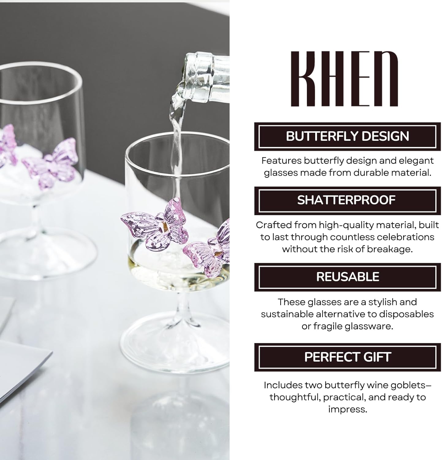 Butterfly Wine & Water Glasses - Wine Beer Bar review and price